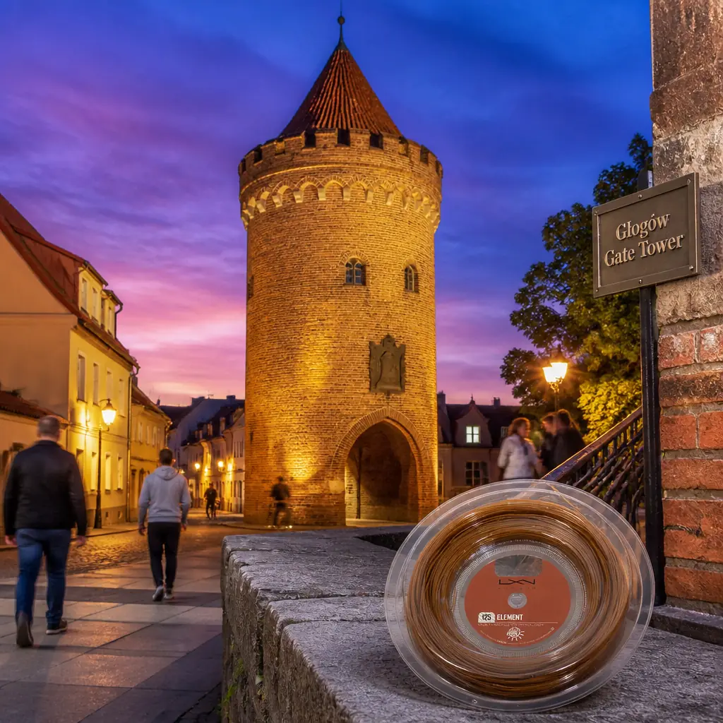 cardio tennis lessons Croissant Park — Głogów Gate Tower in Góra, A lone medieval brick tower with a pointed roof, once a town gate bastion, standing at the edge of old town lanes among low houses