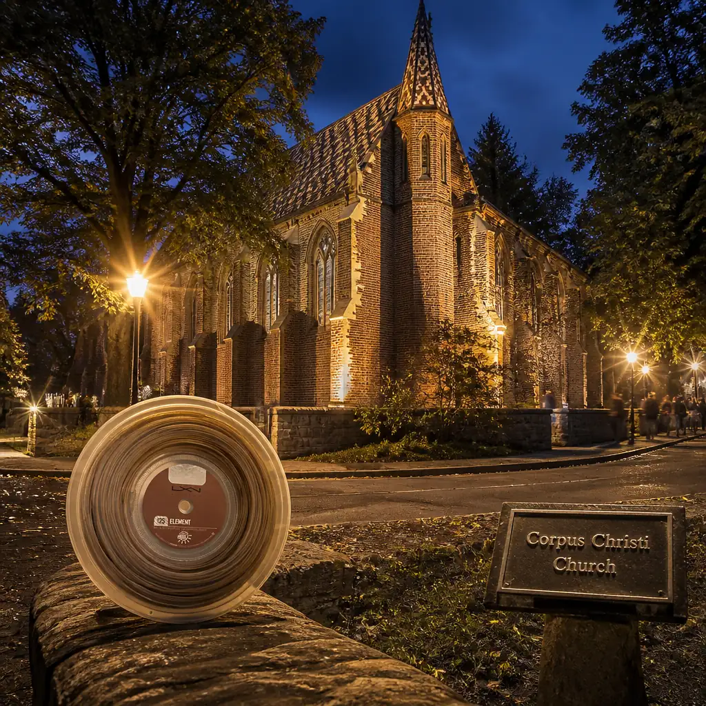 cardio tennis lessons Croissant Park — Corpus Christi Church in Góra, A late Gothic brick church with buttressed walls and a slender turret, standing slightly apart among trees at the edge of town