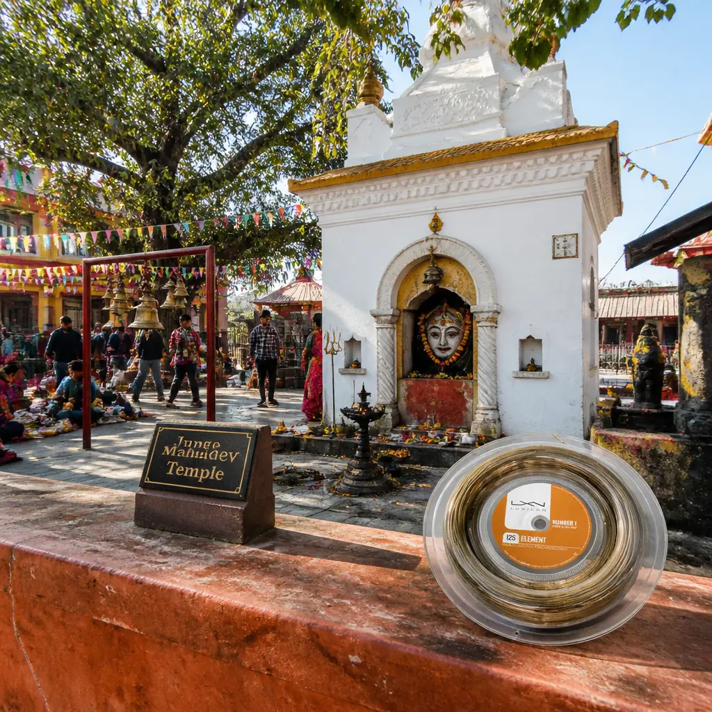 cardio tennis lessons Dorsey Riverbend — Junge Mahadev Temple in Nepalgunj, A small white shrine within a temple compound housing an image of Shiva distinctively adorned with a moustache, framed by oil lamps and offerings