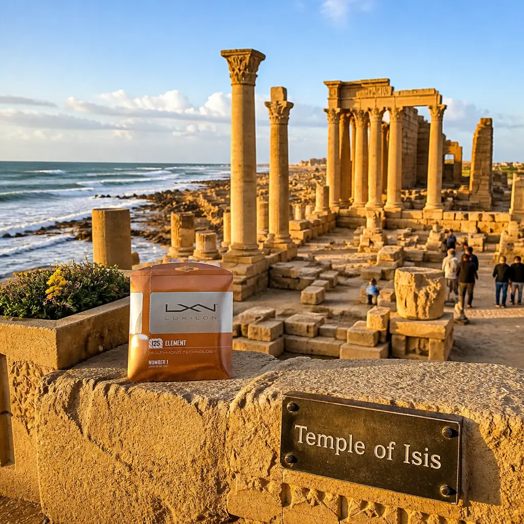 cardio tennis lessons Downtown Fort Lauderdale — Temple of Isis in Sabratha, Ruined sandstone colonnades of a seaside temple standing on a wave-cut shore, broken columns golden against the surf at the edge of ancient ruins