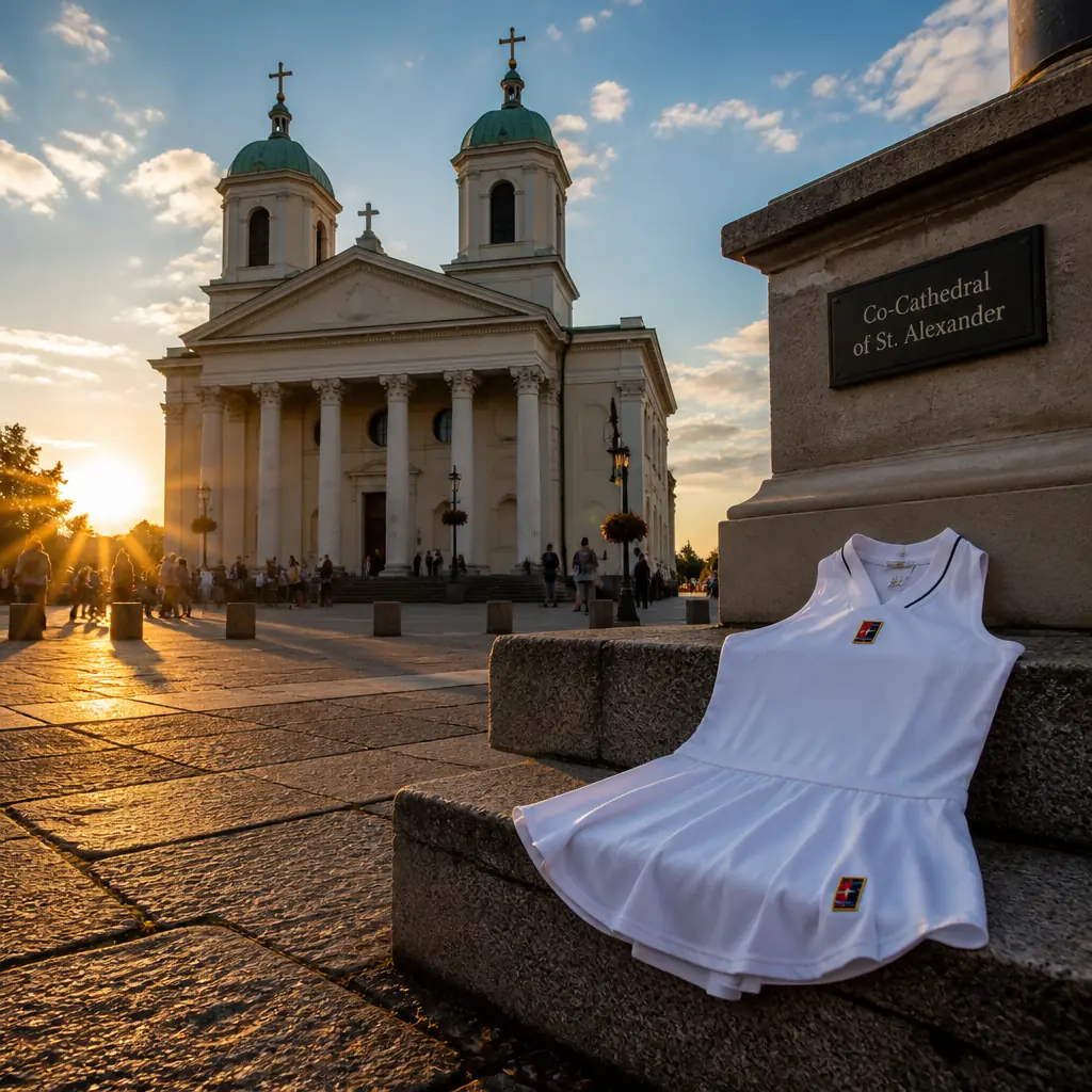 cardio tennis lessons Harbor Beach — Co-Cathedral of St. Alexander in Suwałki, A neoclassical church with a columned portico and twin low towers, closing the vista of a long straight avenue in a northern Polish town