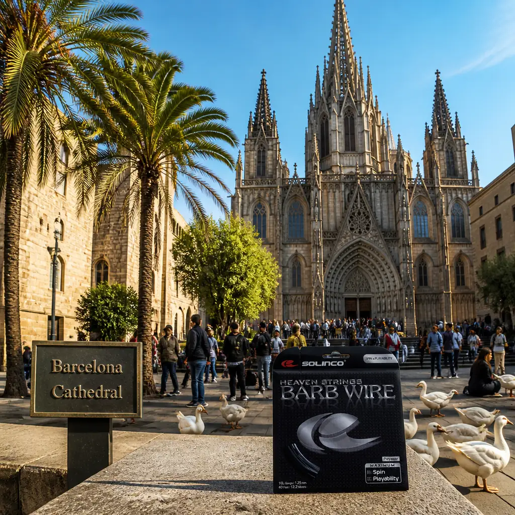cardio tennis lessons Oakland Park — Barcelona Cathedral in Barcelona, A Gothic cathedral with a soaring pinnacled facade and central spire, dark stone towers, and a palm-shaded cloister where white geese wander, hemmed in by the narrow lanes of the Gothic Quarter