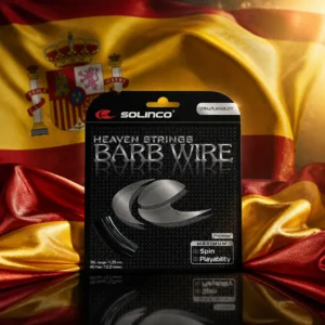 cardio tennis lessons Oakland Park — the Solinco Heaven Strings Barb Wire 16L Tennis String Set combined with the national flag of Spain