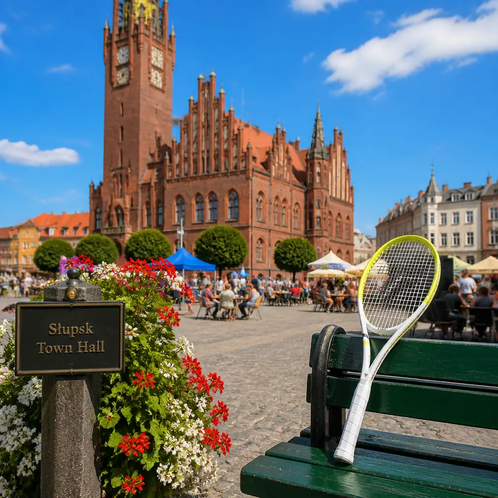 cardio tennis lessons Shady Banks — Słupsk Town Hall in Słupsk, A red-brick neo-gothic town hall with a tall clock tower, stepped gables, and pointed arch windows, presiding over a square in the center of Słupsk