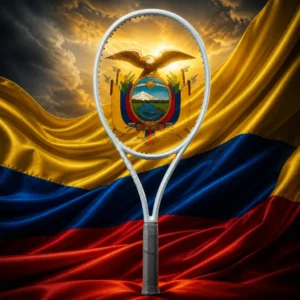 cardio tennis near Fort Lauderdale beach — the Wilson Shift 99 Pro V1 Tennis Racquet combined with the national flag of Ecuador