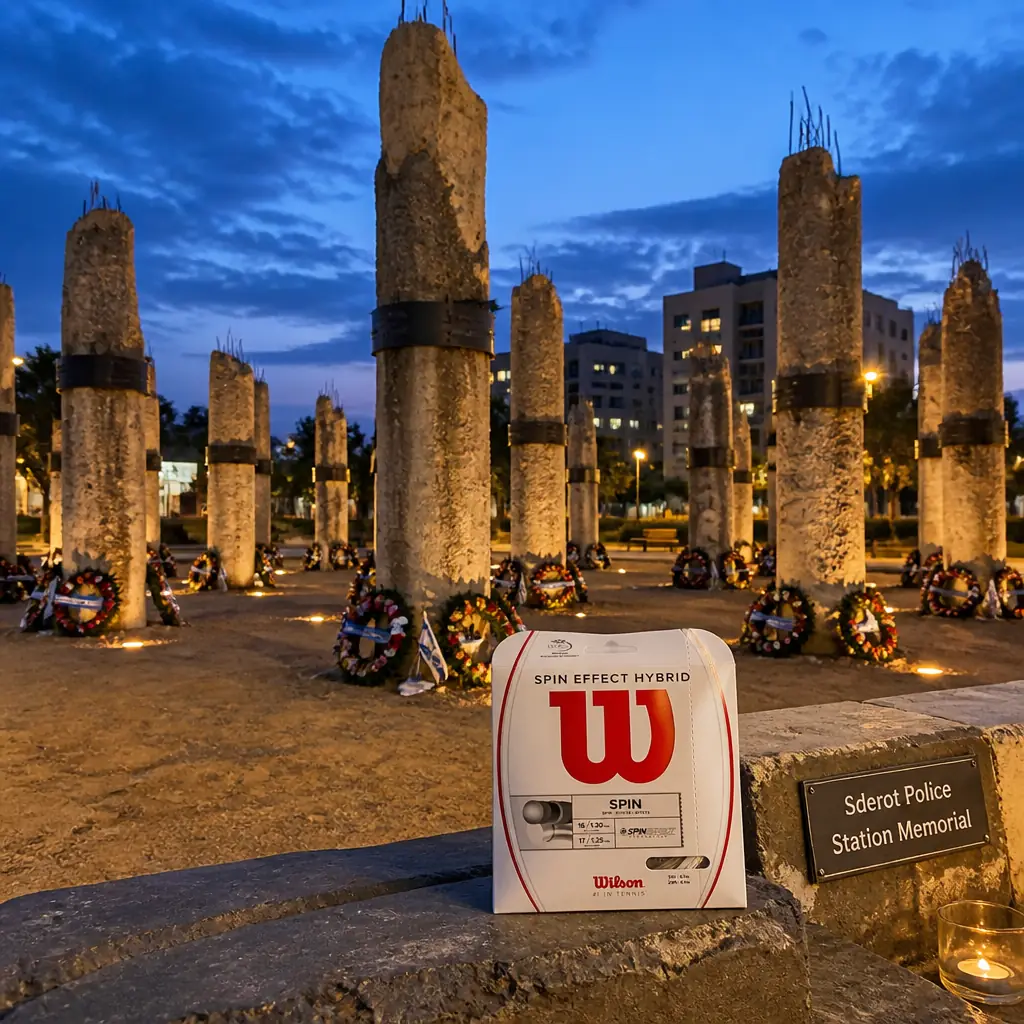 cardio tennis near Las Olas Boulevard — Sderot Police Station Memorial in Sderot, A circle of eighteen rough concrete pillars built from a demolished building's remnants, standing on a bare plot with wreaths and small flags at their bases