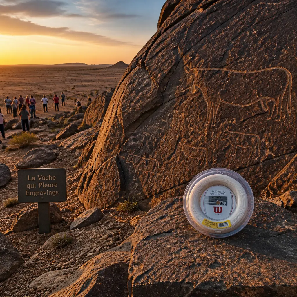 cardio tennis near me — La Vache qui Pleure Engravings in Djelfa, A desert rock face near Djelfa bearing a finely carved prehistoric engraving of cattle, the famous cow figure appearing to shed a tear, beside other pecked animal figures on sun-darkened stone