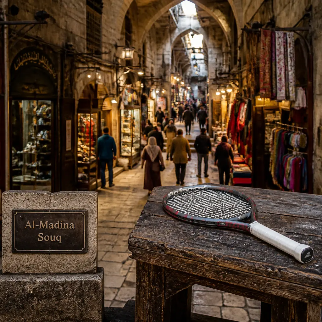 cardio tennis to help with grief — Al-Madina Souq in Aleppo, Vaulted stone-covered market lanes stretching through the old city of Aleppo, with shafts of light from openings in the ceilings
