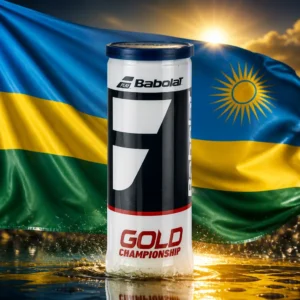 cardio tennis to help with mental wellness — the Babolat Gold Championship Tennis Ball Can combined with the national flag of Rwanda