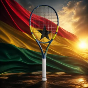 cardio tennis to help with stress — the Babolat Pure Aero Lite 9th Gen Tennis Racquet combined with the national flag of Ghana