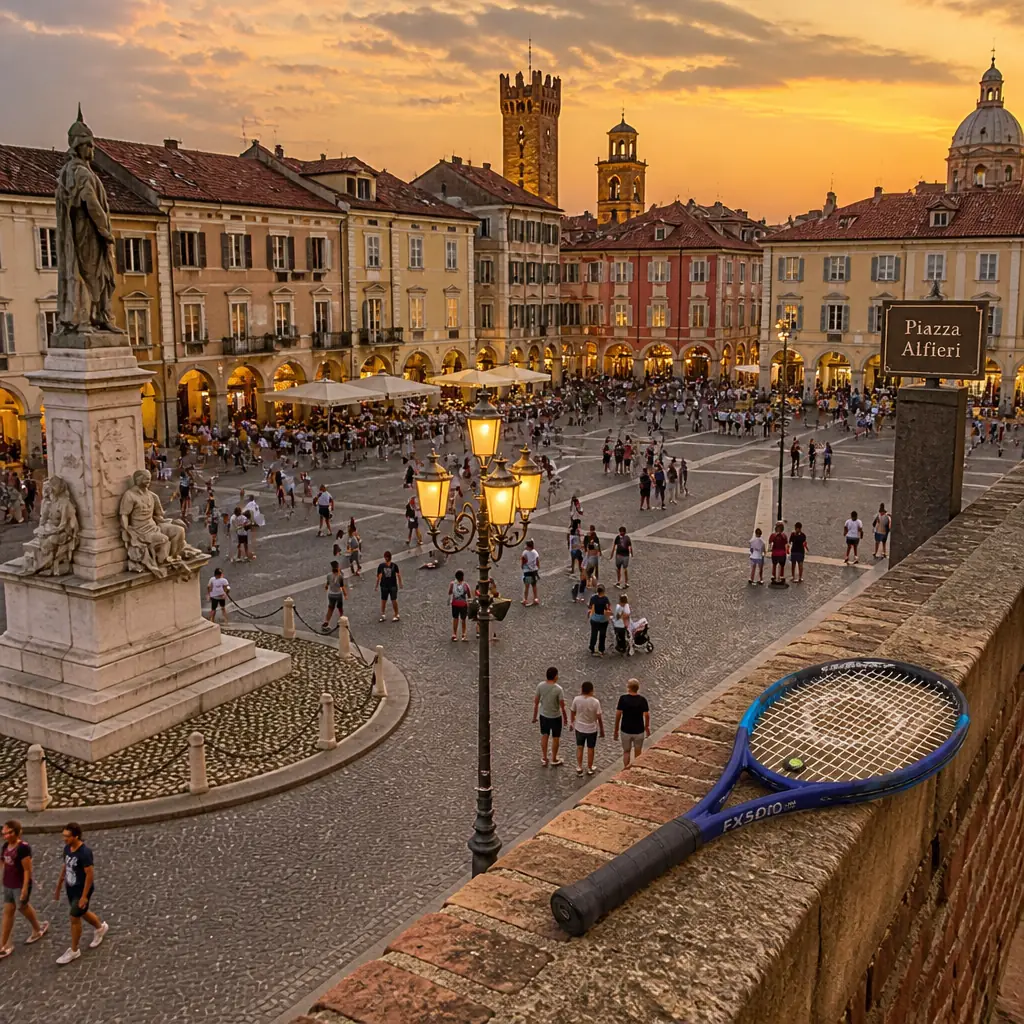 cardio tennis workout Riverland — Piazza Alfieri in Asti, Large triangular square in central Asti lined with arcades, named for the playwright Vittorio Alfieri; the Palio horse race is run around its perimeter