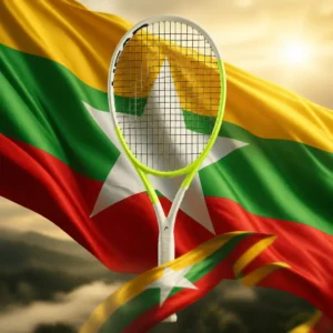 cardio tennis workouts — the Head Auxetic 2.0 Extreme MP L Tennis Racquet combined with the national flag of Myanmar