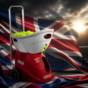 cardiovascular coaching — the Lobster Elite Liberty Tennis Ball Machine combined with the national flag of United Kingdom