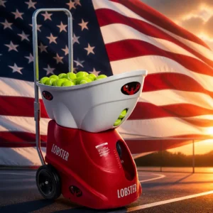 cardiovascular coaching Fort Lauderdale — the Lobster Elite One Tennis Ball Machine combined with the national flag of United States