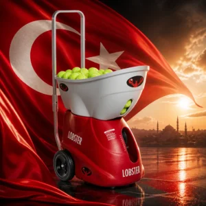 cardiovascular drills — the Lobster Elite Three Tennis Ball Machine combined with the national flag of Turkey