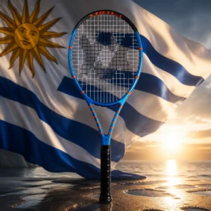 cardiovascular tennis camp — the Volkl Vostra V5 Tennis Racquet combined with the national flag of Uruguay