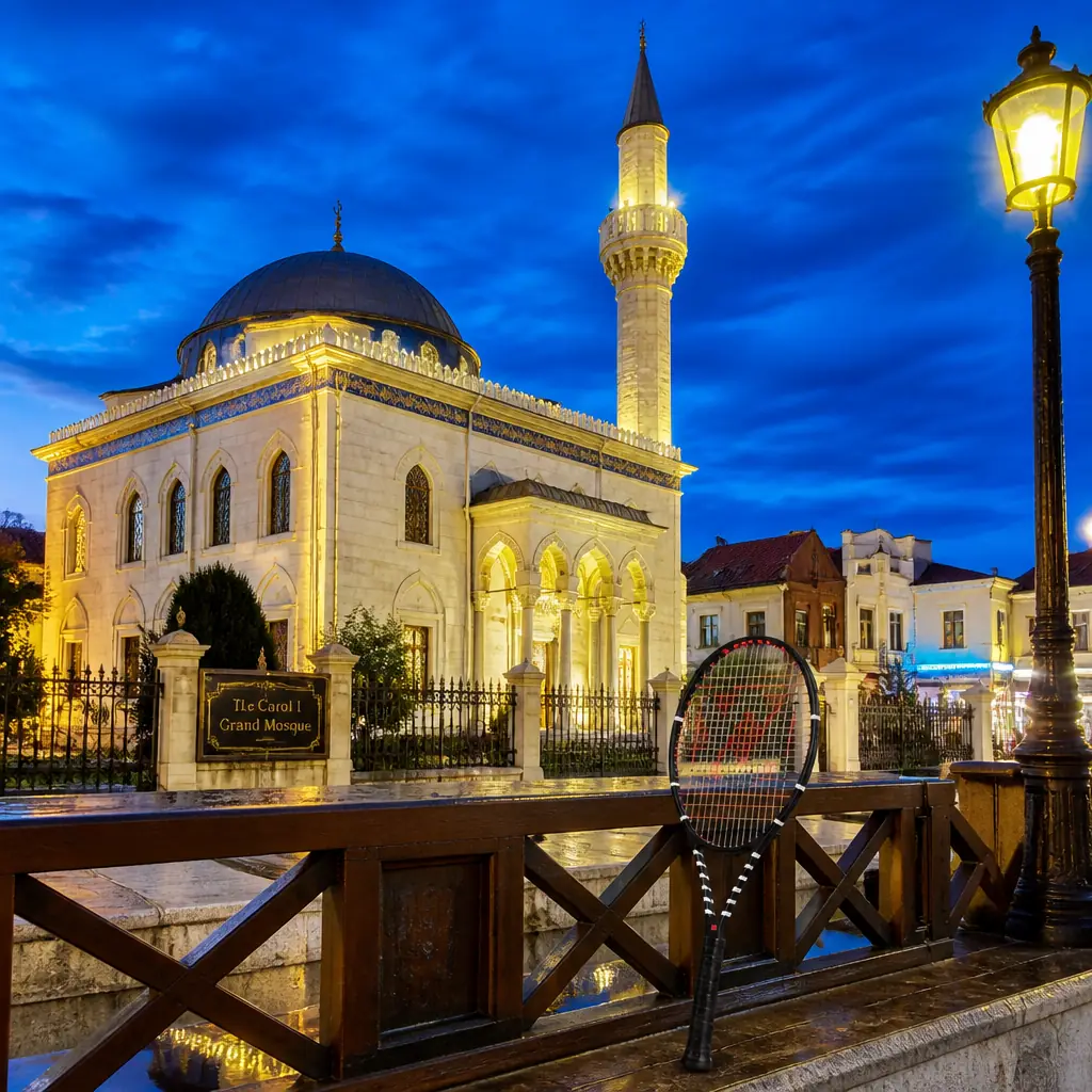 cardiovascular tennis camps — The Carol I Grand Mosque in Constanța, Early twentieth-century mosque near the old town with a tall slender minaret climbable by spiral staircase, and a large Ottoman carpet inside