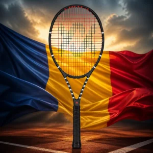 cardiovascular tennis camps — the Volkl Vostra V7 Tennis Racquet combined with the national flag of Romania