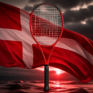 cardiovascular tennis class — the Volkl Vostra V8 300 Tennis Racquet combined with the national flag of Denmark
