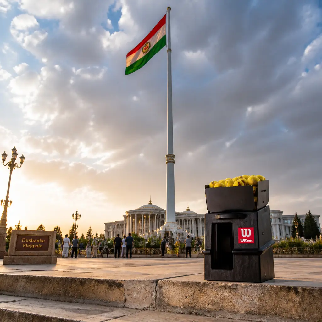 cardiovascular tennis classes 33327 — Dushanbe Flagpole in Dushanbe, Enormous free-standing flagpole beside the Palace of Nations in central Dushanbe, carrying a vast Tajik flag over a landscaped plaza