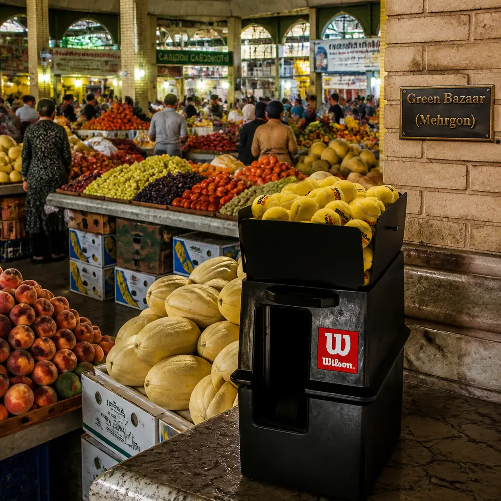 cardiovascular tennis classes 33327 — Green Bazaar (Mehrgon) in Dushanbe, Large covered central market off Rudaki Avenue in Dushanbe, stalls heaped with dried apricots, spices, melons and nuts under a wide hall roof