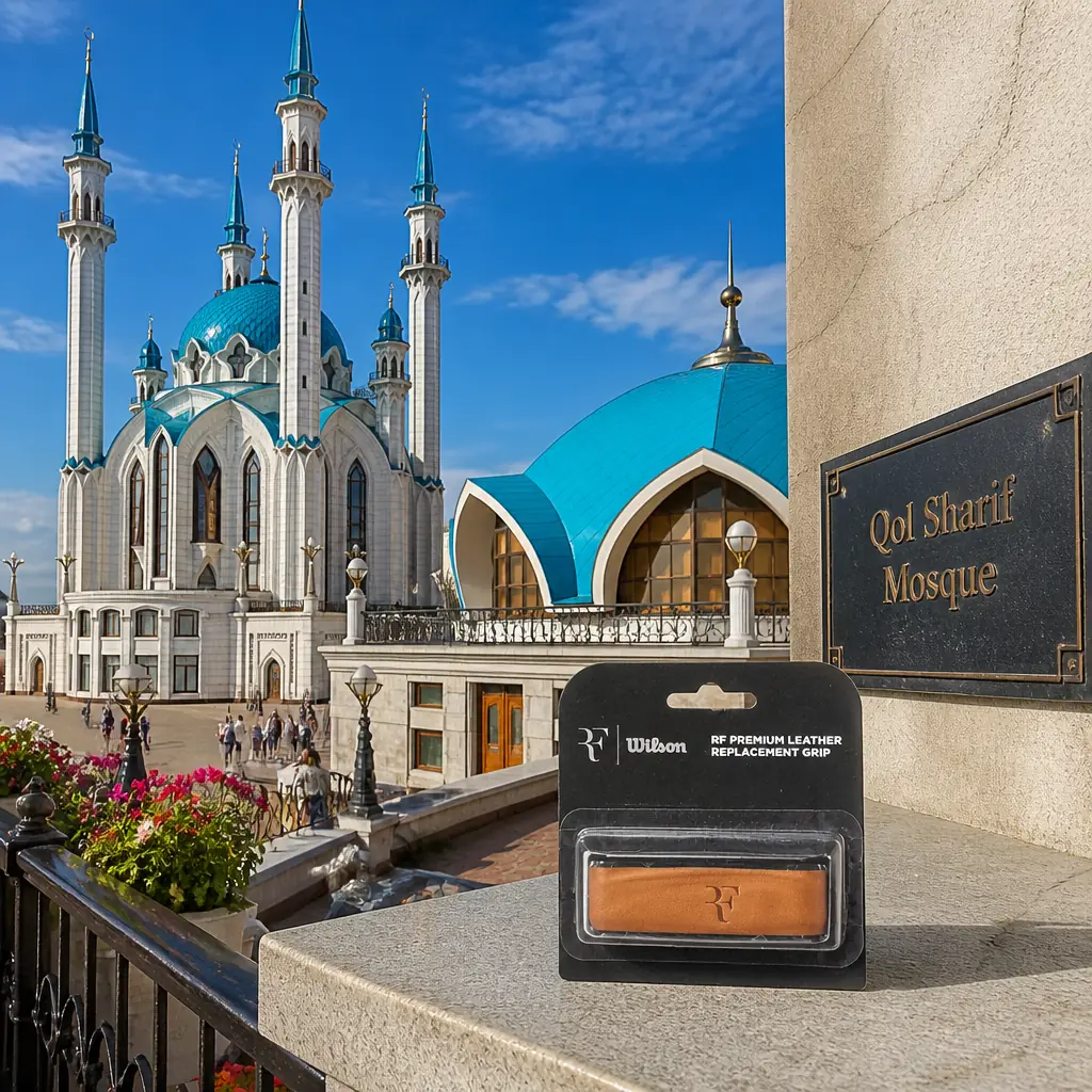 cardiovascular tennis classes in 33304 — Qol Sharif Mosque in Kazan, A mosque of white stone and blue metal with four tall pointed minarets and a faceted turquoise dome, standing inside the Kremlin walls against the Orthodox cathedral nearby