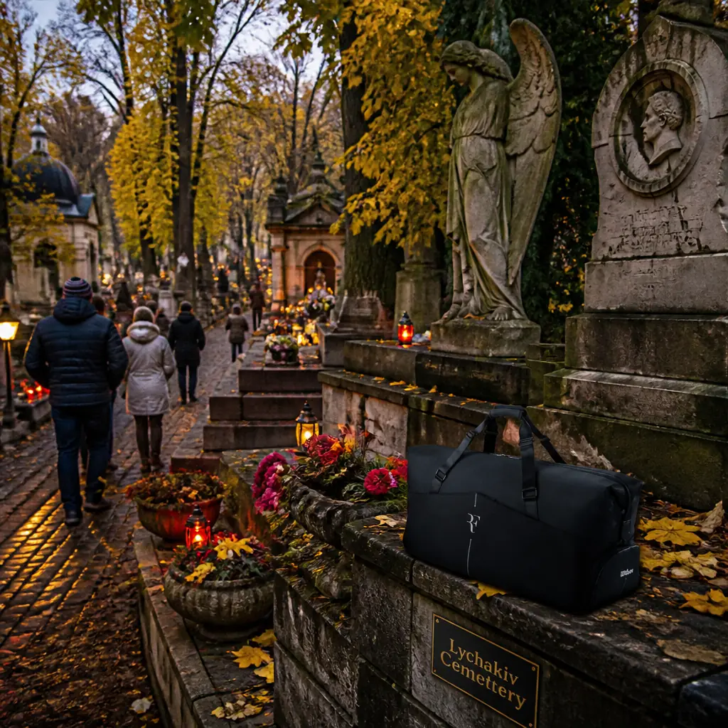 cardiovascular tennis classes in 33309 — Lychakiv Cemetery in Lviv, A wooded hillside of winding paths among elaborate stone tombs, weeping angels, and mausolea under old chestnut trees, moss and ivy softening the carved marble