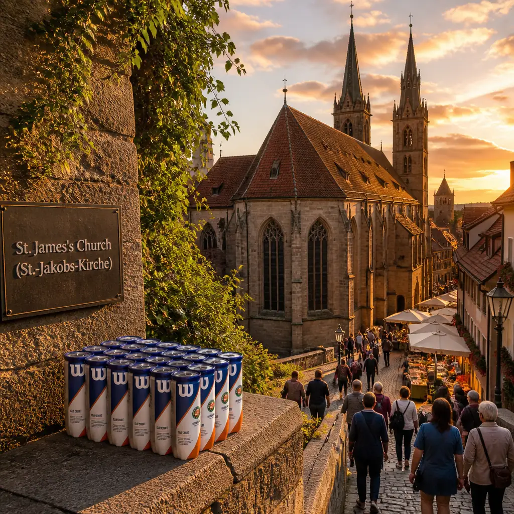 cardiovascular tennis classes in 33311 — St. James's Church (St.-Jakobs-Kirche) in Rothenburg ob der Tauber, A tall Gothic hall church with two unequal spires, its dim interior lit through stained glass onto an intricately carved limewood altarpiece of figures around a table