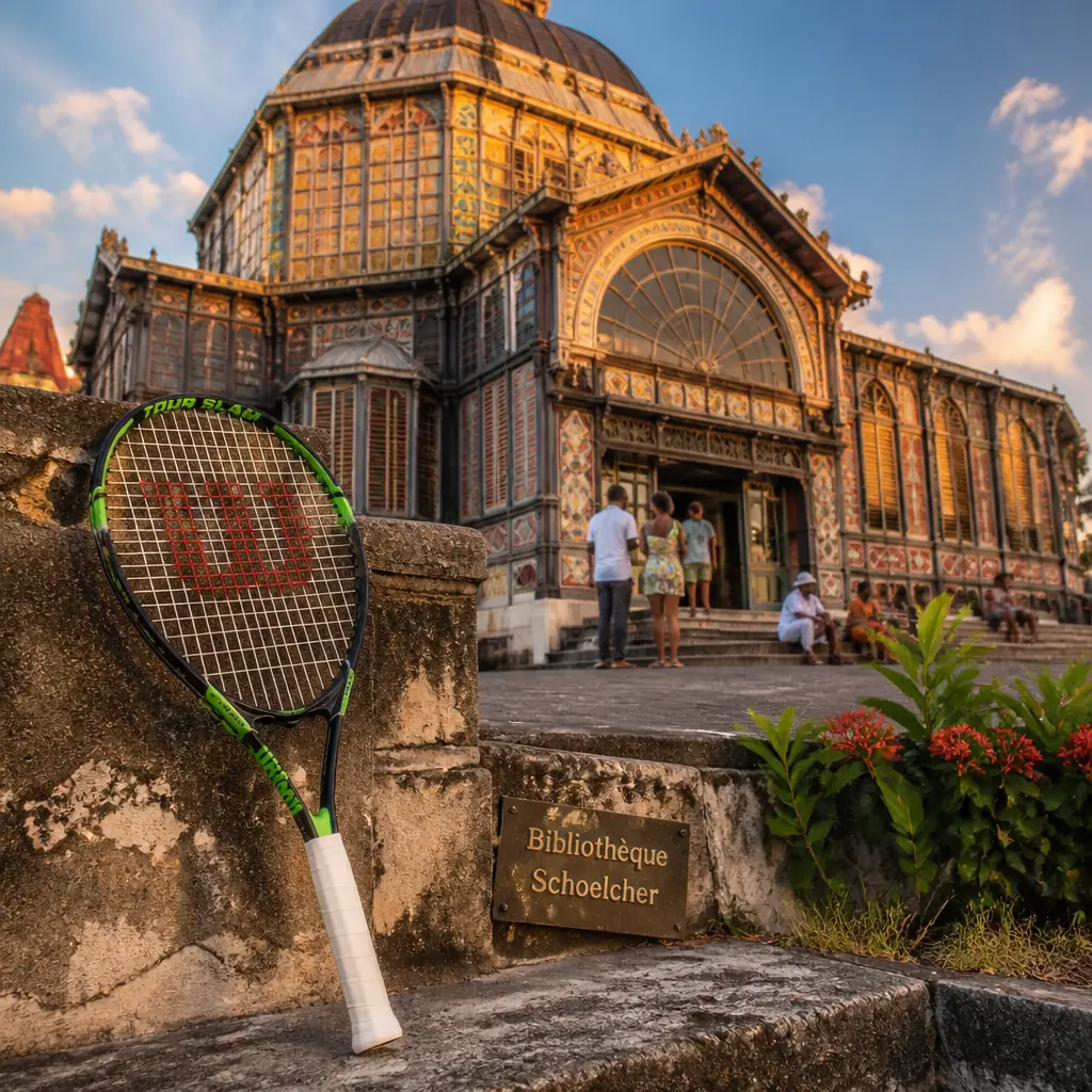 cardiovascular tennis classes in 33316 — Bibliothèque Schoelcher in Fort-de-France, Ornate polychrome library building with an iron frame, tiled dome and coloured mosaic facade on rue de la Liberté beside La Savane