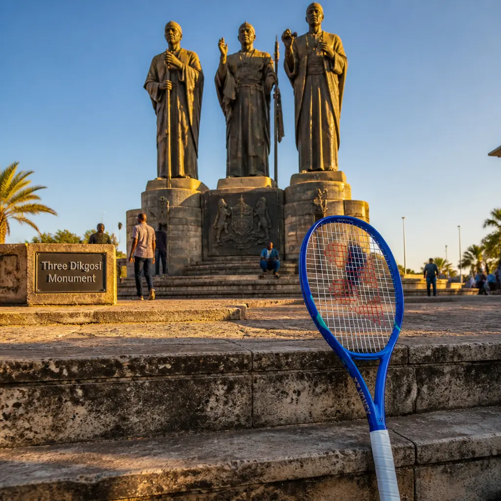 cardiovascular tennis classes in 33334 — Three Dikgosi Monument in Gaborone, Three large bronze statues of standing chiefs on a raised plinth in the Central Business District of Gaborone