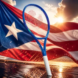 cardiovascular tennis classes in 33351 — the Yonex Ezone 100L Tennis Racquet combined with the national flag of Puerto Rico