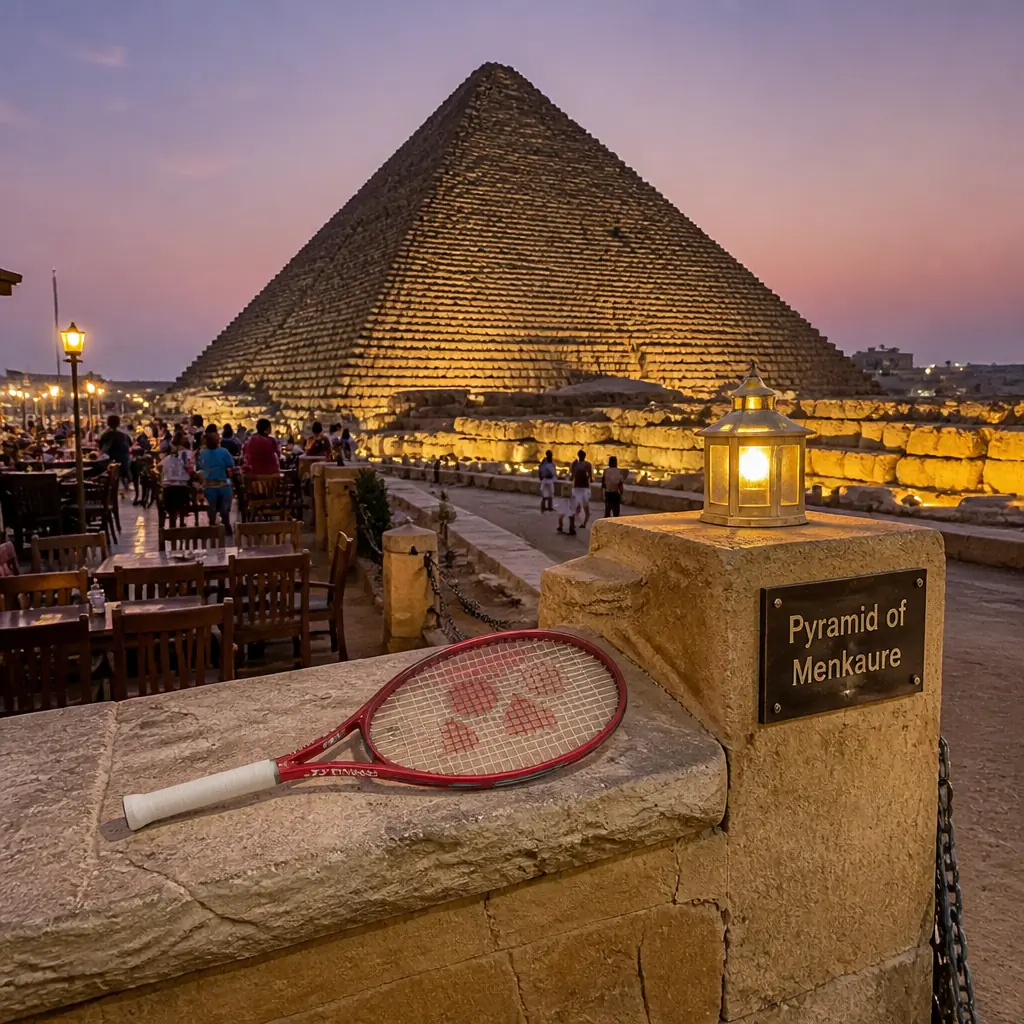 cardiovascular tennis classes near me Fort Lauderdale — Pyramid of Menkaure in Giza, The smallest of the three main Giza pyramids, with a large vertical gash cut into its northern face and granite casing blocks around its base