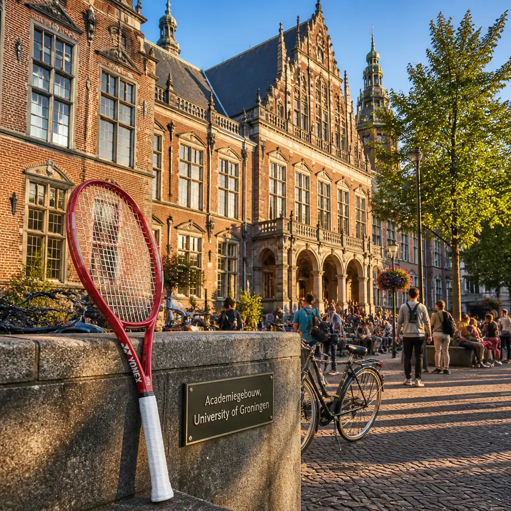 cardiovascular tennis classes Riverside Park — Academiegebouw, University of Groningen in Groningen, Ornate red-brick nineteenth-century university main building on the Broerstraat, with a decorated gabled facade and arched entrance