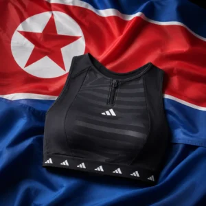 cardiovascular tennis clinics Fort Lauderdale — adidas Powerimpact Training Techfit High Neck Zip Tennis Sports Bra composed with the national flag of North Korea