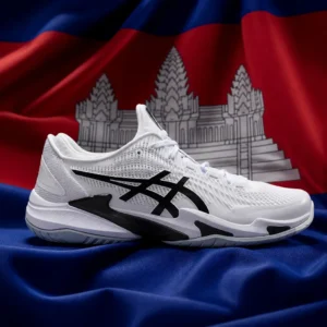 cardiovascular tennis clinics near Fort Lauderdale beach — Asics Court FF 3 Men's Tennis Shoes composed with the national flag of Cambodia