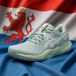 cardiovascular tennis clinics Oakland Park — Asics Gel-Challenger 15 Women's Tennis Shoes composed with the red, white, and light blue flag of Luxembourg