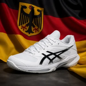 cardiovascular tennis clinics River Oaks — Asics Solution Speed FF 4 Men's Tennis Shoes composed with the national flag of Germany