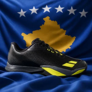cardiovascular tennis drills Fort Lauderdale — Babolat Jet Mach 4 Clay Court Men's Tennis Shoes composed with the national flag of Kosovo