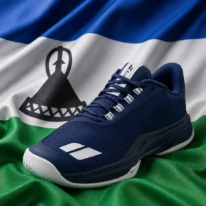 cardiovascular tennis in Fort Lauderdale — Babolat Jet Tere 2 Premium All Court Men's Tennis Shoes composed with the national flag of Lesotho