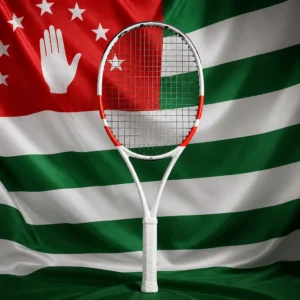cardiovascular tennis Sailboat Bend — Babolat Pure Strike 100 16x19 4th Gen Tennis Racquet composed with the national flag of the Republic of Abkhazia
