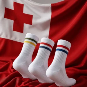cardiovascular workouts — Danish Endurance Crew Tennis Socks 3-Pack composed with the red and white national flag of Tonga