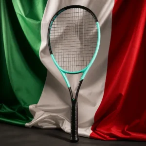 Croissant Park tennis classes — Head Boom MP L 2024 Tennis Racquet arranged with the green, white, and red flag of Italy