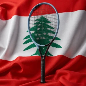 Davie tennis class — Head Instinct Team L 2025 Tennis Racquet composed with the red, white, and cedar flag of Lebanon
