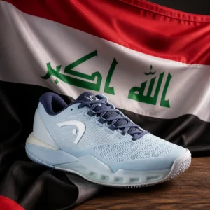 Downtown Fort Lauderdale cardiovascular tennis clinics — Head Revolt Pro 5.0 Clay Court Women's Tennis Shoes composed with the national flag of Iraq