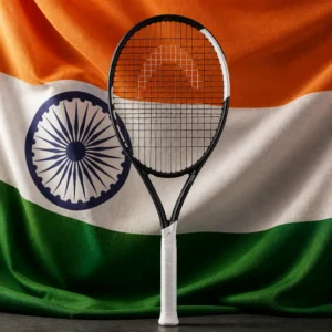 Downtown Fort Lauderdale tennis clinic — Head Speed Elite 2026 Tennis Racquet composed with the national flag of India