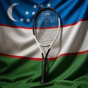Downtown Fort Lauderdale tennis training — Head Speed Team 2024 Tennis Racquet composed with the national flag of Uzbekistan