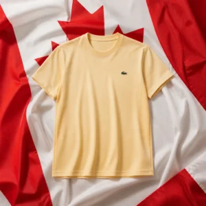 evening cardio tennis class — Lacoste Djokovic Men's Tennis T-Shirt composed with the red and white maple leaf flag of Canada