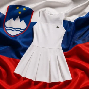 evening cardio tennis clinic Fort Lauderdale — Lacoste Players Women's Tennis Dress composed with the national flag of Slovenia