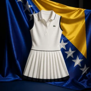 evening exercise for focus — Lacoste Sport Ultra Dry Heritage Women's Tennis Dress composed with the national flag of Bosnia and Herzegovina