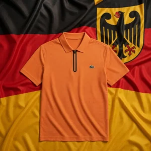 evening tennis Broward County — Lacoste Ultra Dry Stretch Jacquard Men's Polo Shirt composed with the black red and gold flag of Germany